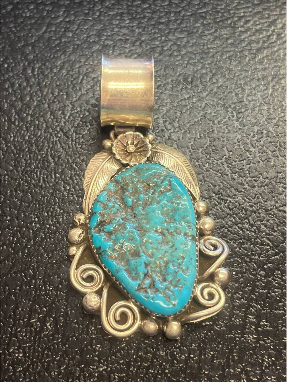 Native American Navajo handmade sterling silver turquoise pendant